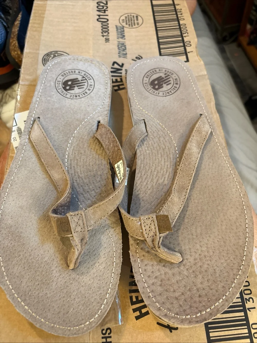 New Balance Taupe Suede Men's Thong Sandals